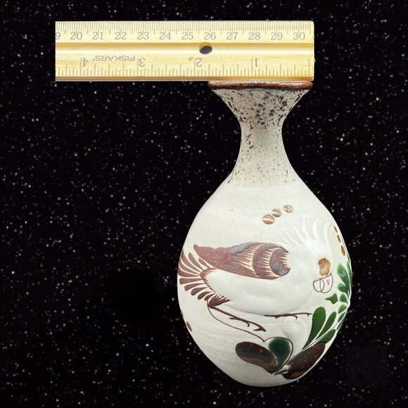Mexico Folk Art Pottery Vase Signed MDRA Cuckoo Bird Painted 5.5”T 1.75”W - Picture 10 of 11